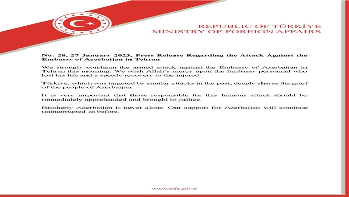 Press Release Regarding the Attack Against the Embassy of Azerbaijan in Tehran