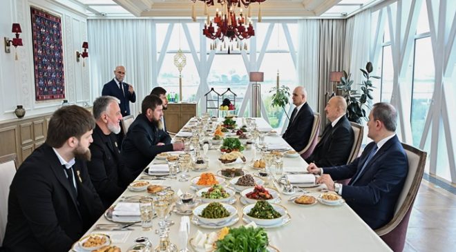 İlham Əliyev və Rusiyanın Çeçenistan Respublikasının başçısı birgə nahar ediblər